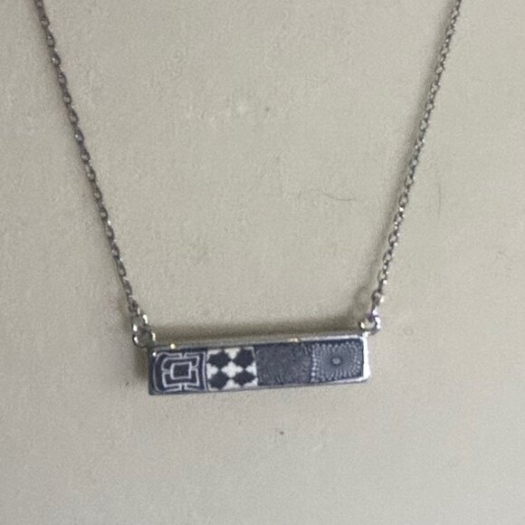 Jilzarah clay reversible patterned black/white necklace silver-tone NWT! - Picture 1 of 5